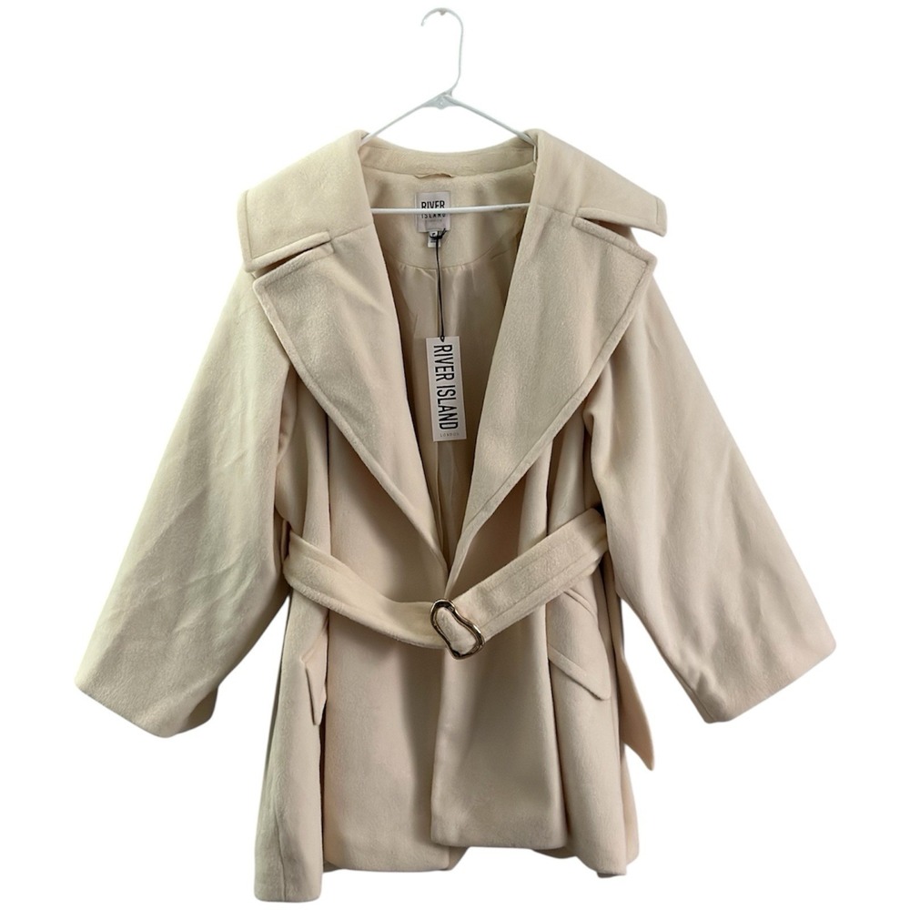 River Island Belted Trench Coat In Cream Women's Size US 14/ UK 18/ EU 44 NWT